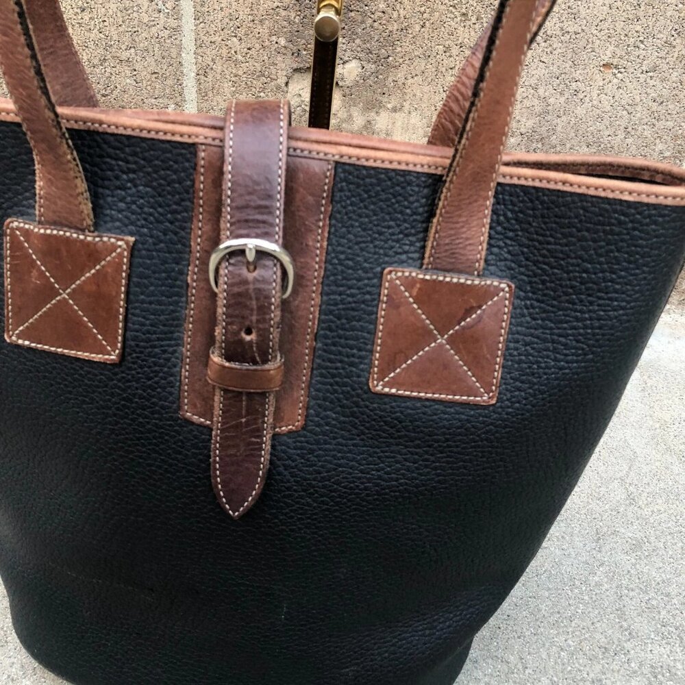 Vintage DOONEY & BOURKE Leather Tote Bag Purse Shoulder Leather Black Buckle - Picture 6 of 15
